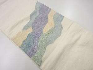 アンティーク　手織り真綿紬波模様織出し名古屋帯